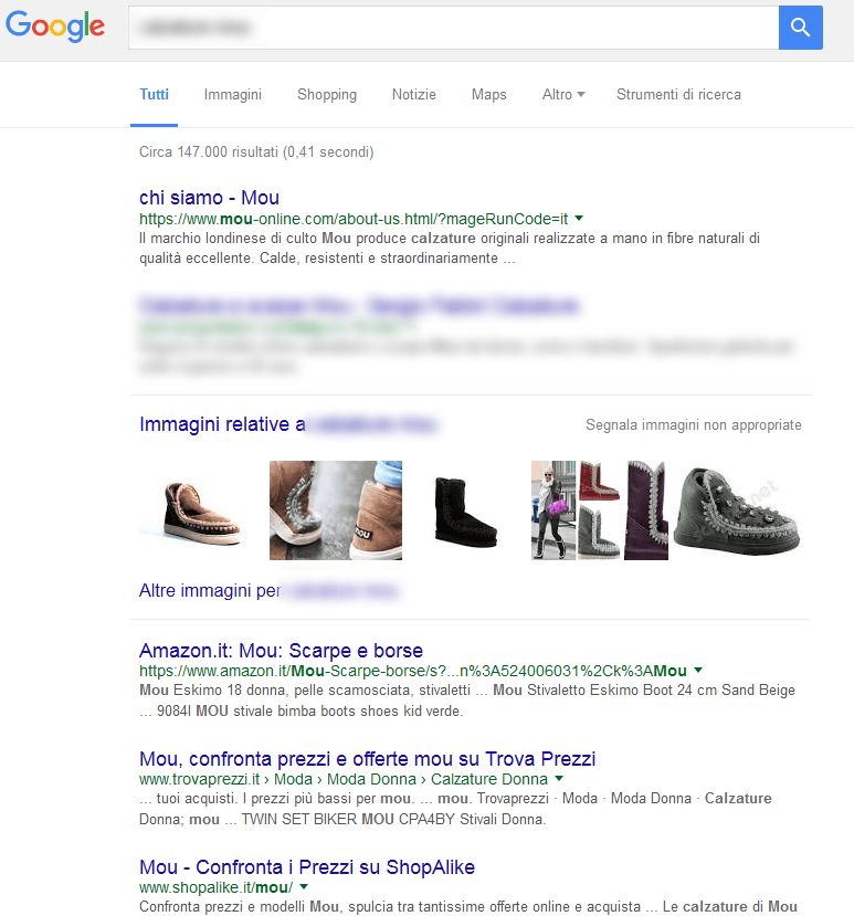 Dalla 52° alla 2° posizione con keyword relativa agli stivaletti di marca Mou