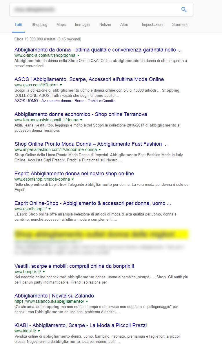 Sito nuovo nel settore abbigliamento di marca, in prima pagina di Google dal nulla !